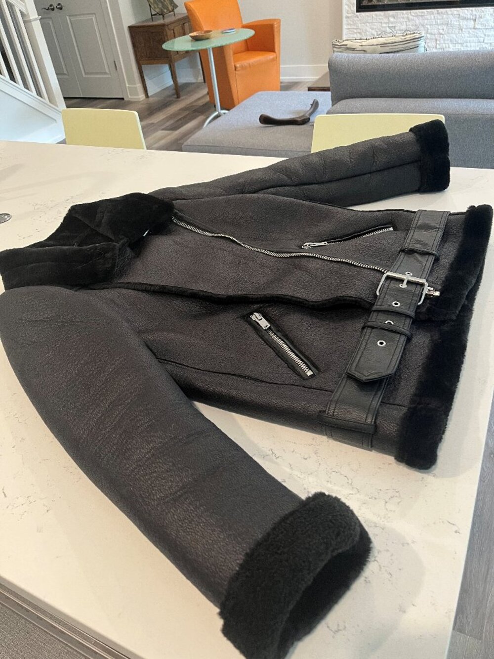 Sharp size S black leather Zara jacket with attractive trim